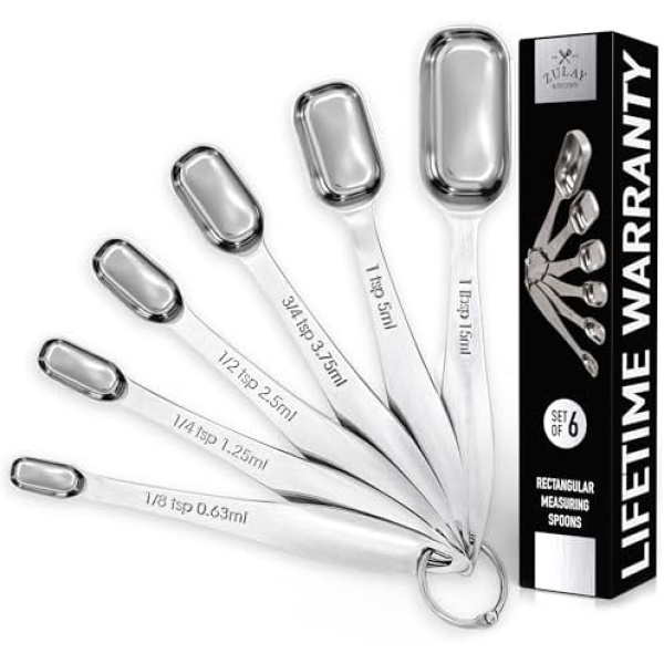 Zulay Stainless Steel Measuring Spoons Set - Rectangular Metal Measuring Spoons