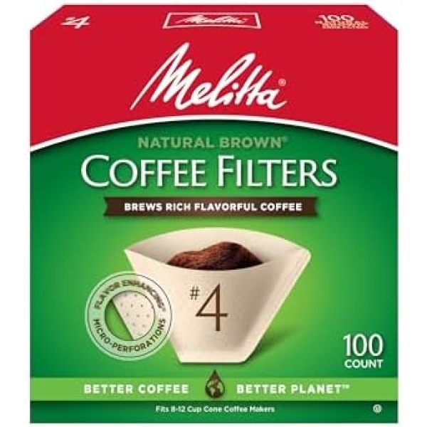 Melitta #4 Cone Coffee Filters, Unbleached Natural Brown, 100 Count (Pack of 6)