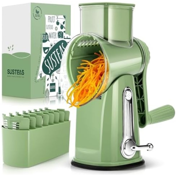 SUSTEAS Rotary Cheese Grater with Handle - Vegetable Shredder