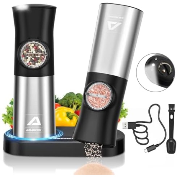ABLEGRID Gravity Electric Salt and Pepper Grinder Set,Rechargeable Automatic