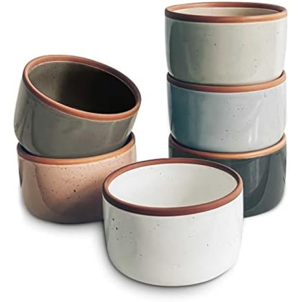 Mora Ceramic Ramekins - 8oz, Set of 6 - Small Oven Safe Baking Dishes/Cups