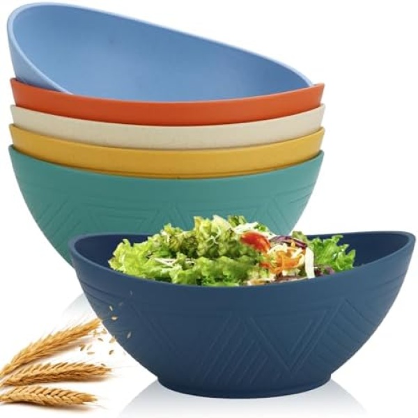 Homienly 60oz Wheat Straw Bowls Set of 6 Salad bowls Large Capacity Popcorn