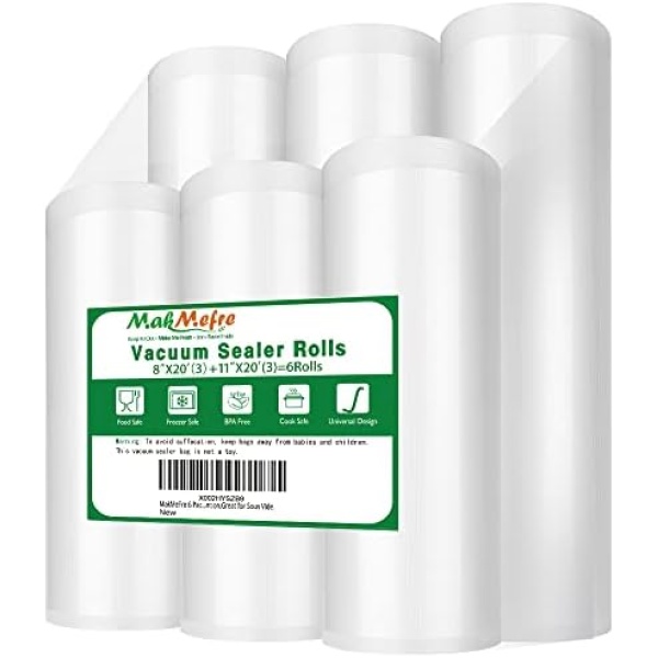 6 Pack 8"x20'(3Rolls) and 11"x20' (3Rolls) Vacuum Sealer Bags Rolls