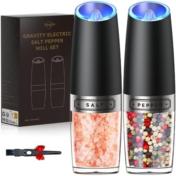 Sangcon Gravity Electric Salt and Pepper Grinder Set Automatic Shakers Mill