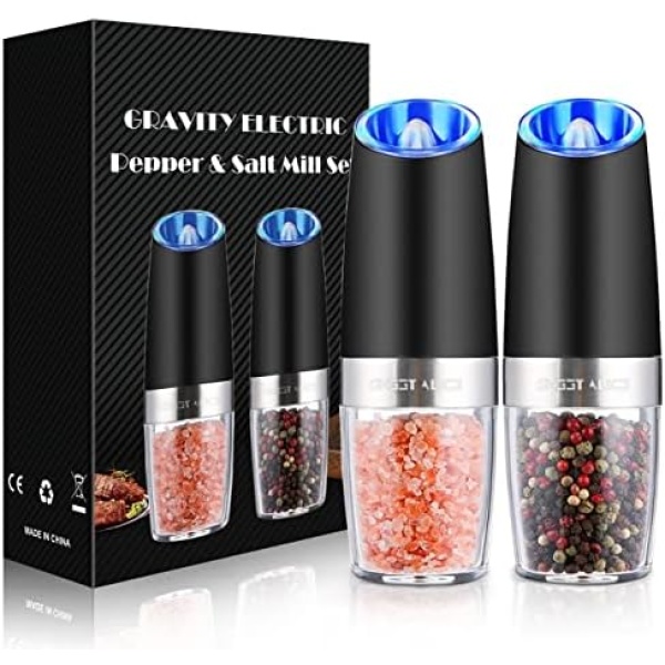 Sweet Alice Gravity Electric Pepper and Salt Grinder Set, Adjustable Coarseness