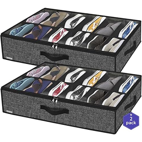 Onlyeasy Sturdy Under Bed Shoe Storage Organizer, Set of 2, Fit 12 to 24 Pairs
