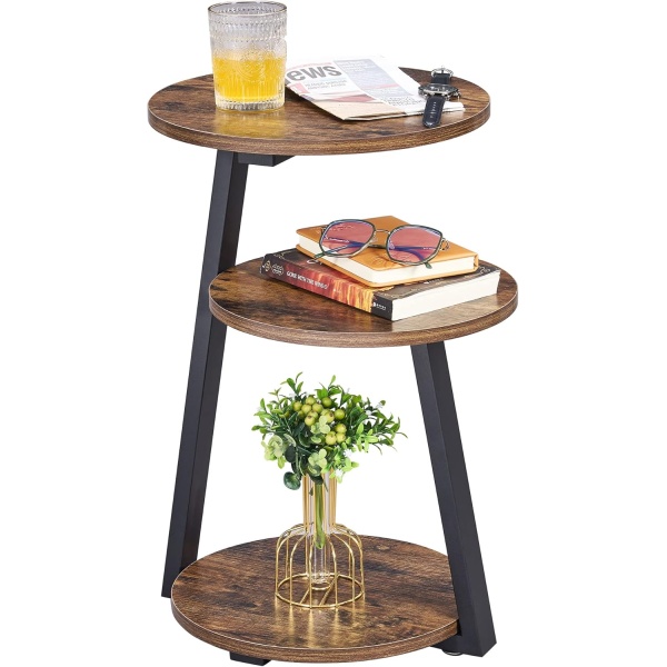 BEWISHOME Round End Table Side Table with Metal Frame