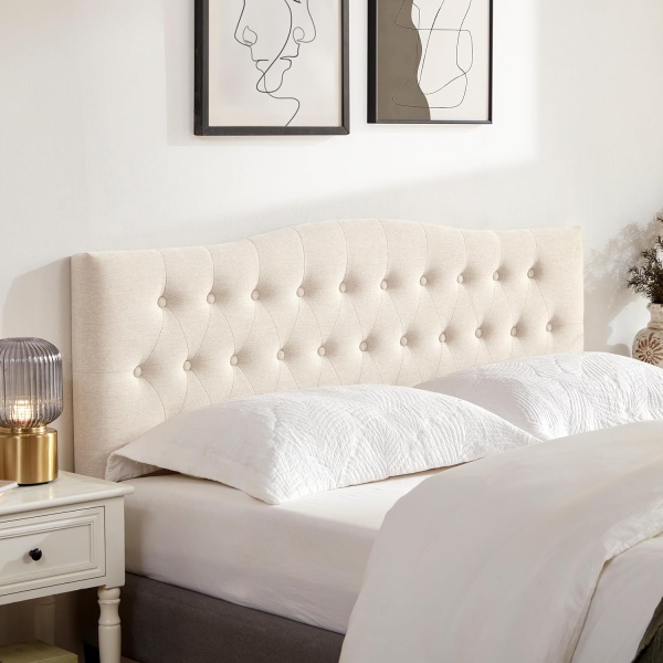 Tufted Upholstered Headboard Queen Size, Sturdy and Durable Solid Wood Bed