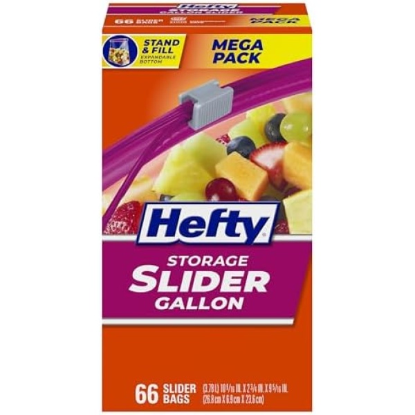 Hefty Slider Kitchen Storage Bags, Gallon Size, 66 Count
