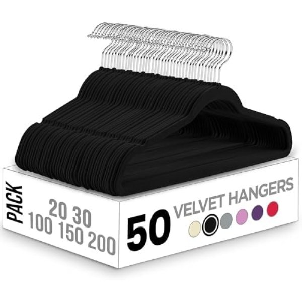 Utopia Home Velvet Hangers 50 Pack - Non-Slip Clothes Hanger Black