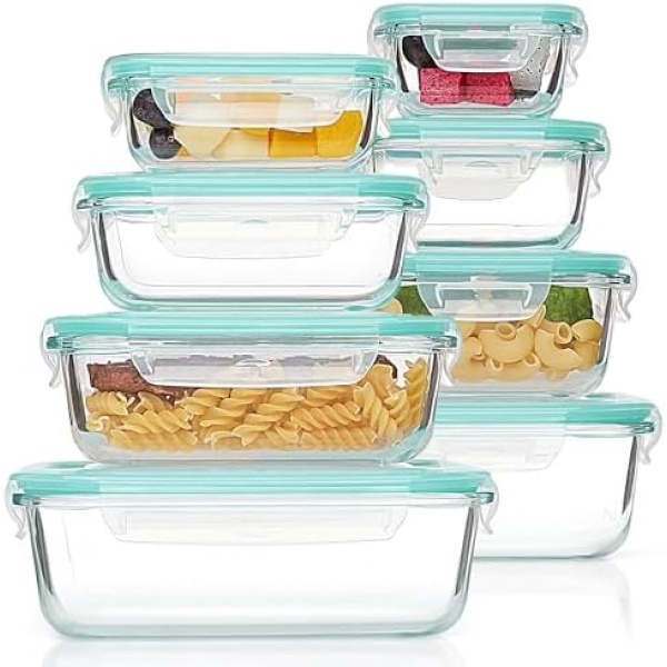 Vtopmart 8 Pack Glass Food Storage Containers with Airtight Lids, Glass Meal